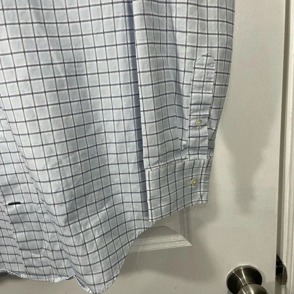 Banana Republic Men's Light Blue Plaid Shirt Size 16-16.5 L CB-